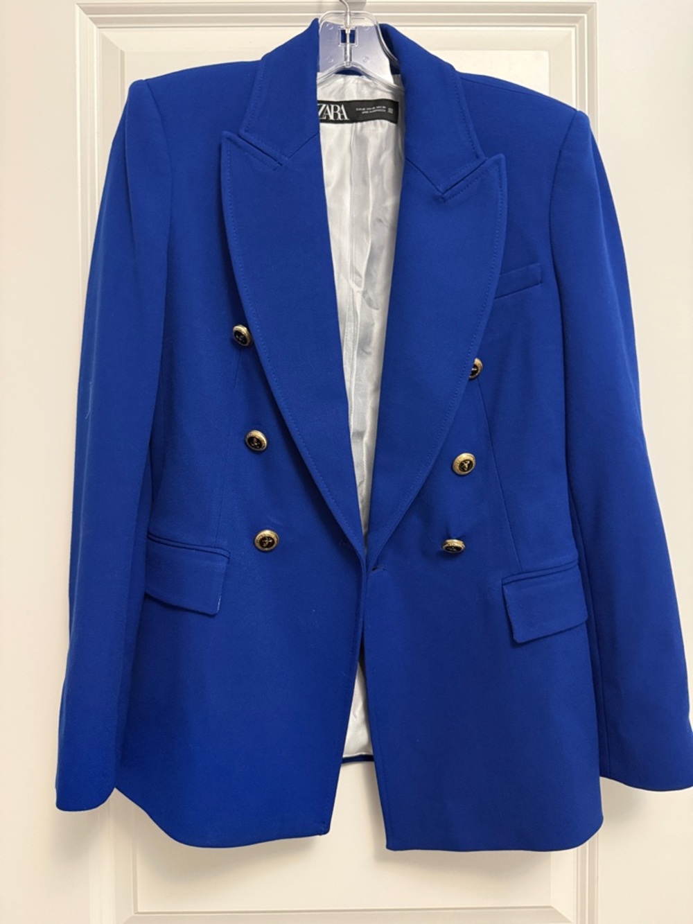 Zara Cobalt Blue Double-Breasted Blazer with Gold Buttons